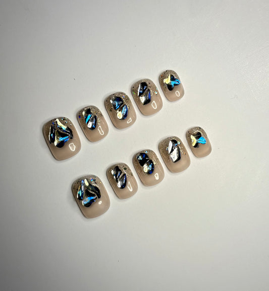 Beige Jewel Nails