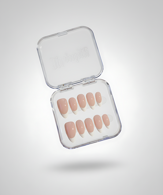 Almond white tip press on