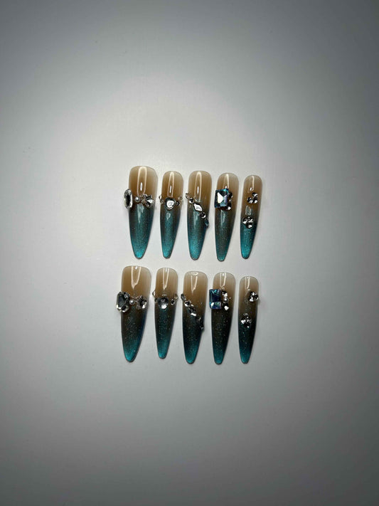 Teal Opulence Almond Nails