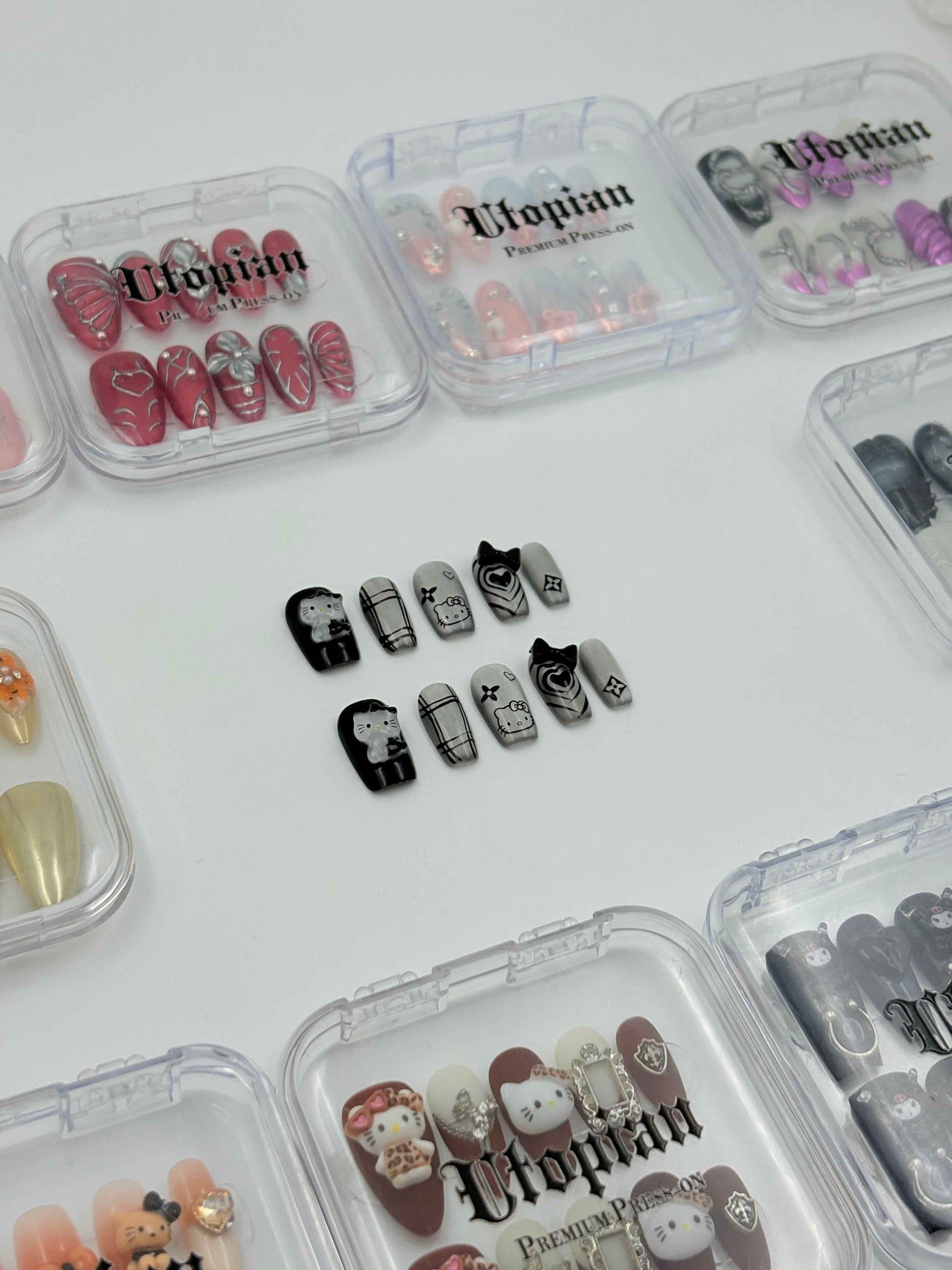 Monochrome Street Style Kitty Press-On Nails