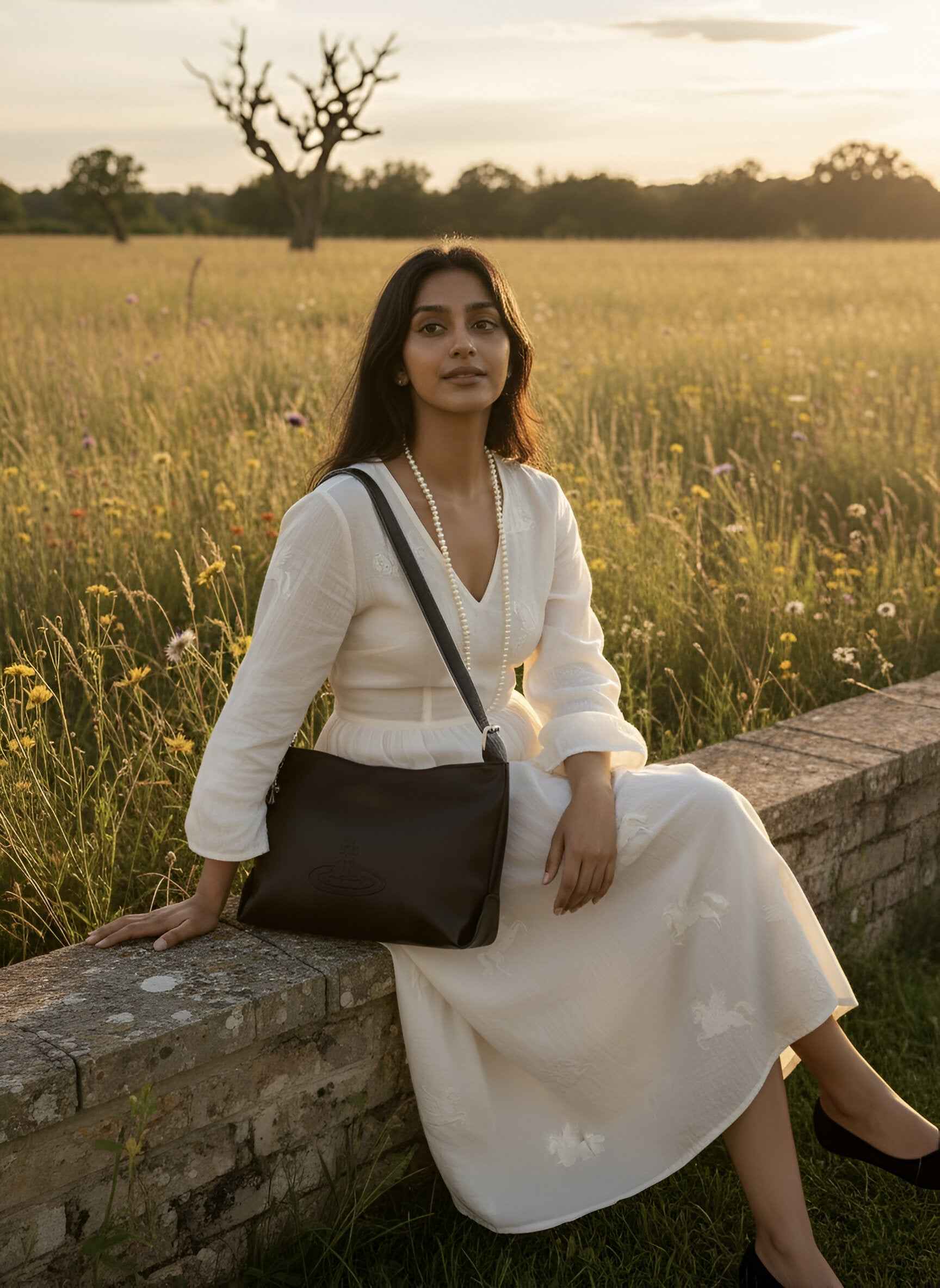 Cosmic Chic: Orb-Embossed Black Shoulder Bag 🪐